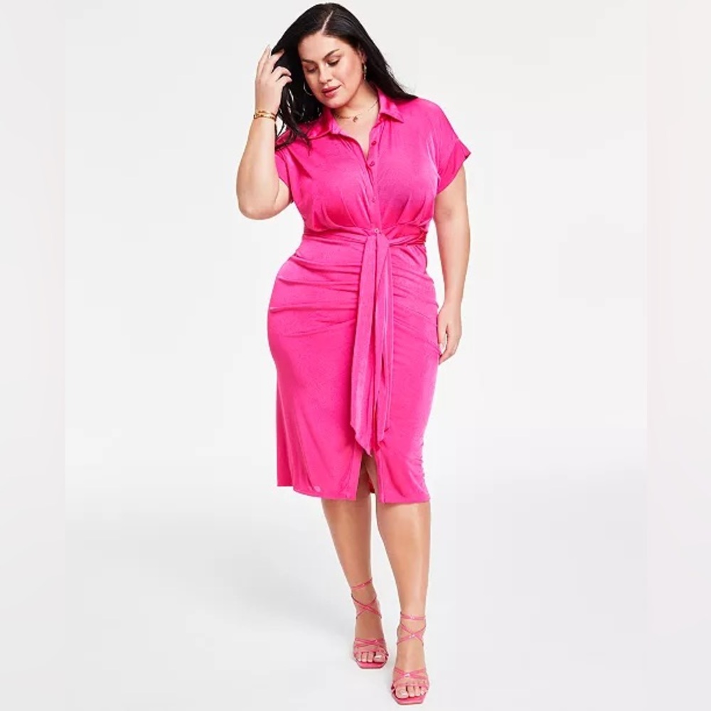 Nina Parker Tie-Front Ruched Shirtdress 2X